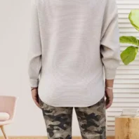 pull côtelé manches chauve-souris beige femme vue de dos