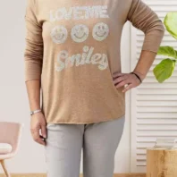Pull fin encolure en V camel femme vue dos