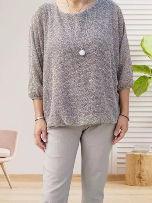 Pull finement ajouré beige foncé femme vue devant