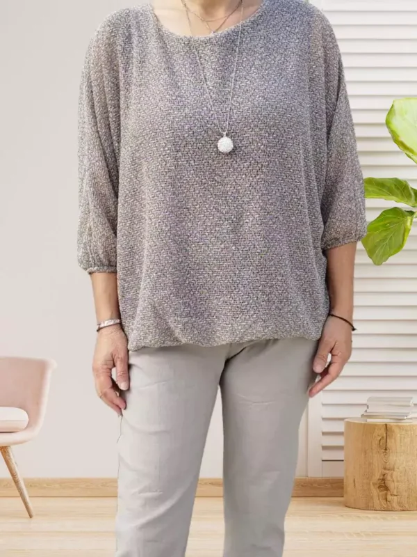 Pull finement ajouré beige foncé femme vue devant