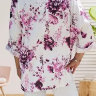 Tunique blanche à fleurs rose femme TU du 36 au 42 vue dos