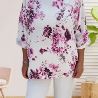 Tunique blanche à fleurs rose femme TU du 36 au 42 vue devant