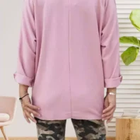 Tunique unie avec col en v rose poudrée femme taille unique du 36 au 42 vue dos
