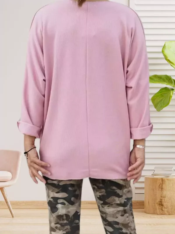 tunique-unie-avec-col-en-v-rose-poudree-ds Tunique unie avec col en v rose poudrée femme taille unique du 36 au 42 vue dos