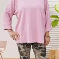 Tunique unie avec col en v rose poudrée femme taille unique du 36 au 42 vue devant
