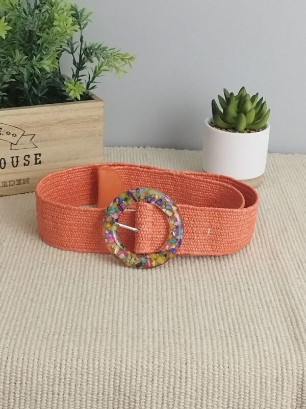 ceinture-grosse-boucle-resine-orange Ceinture élastiquée grosse boucle en résine orange