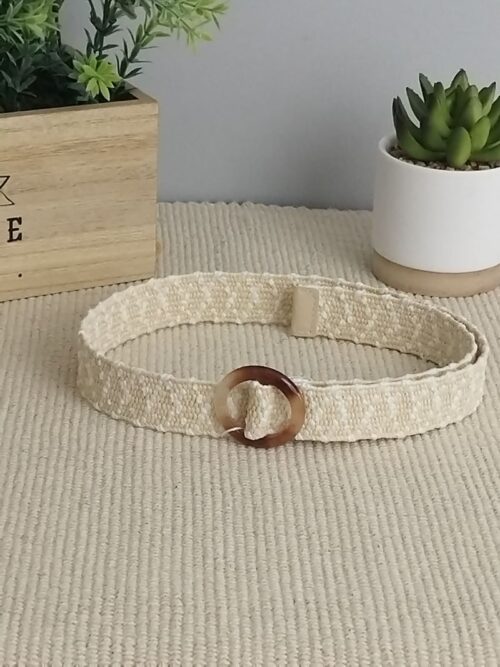 Ceinture bicolore petite boucle blanc beige