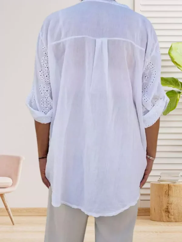 chemise-brodee-col-mao-blanc-ds Chemise brodée col mao blanc femme vue de dos