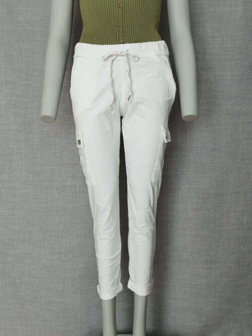 Pantalon cargo avec cordon poches côté blanc
