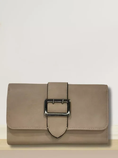 Portefeuille boucle beige vue de face