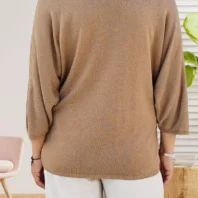 Pull fin col en V camel femme vue dos
