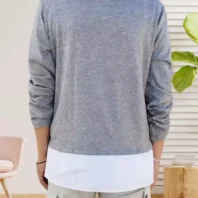 Pull fin effet 2 en 1 gris femme vue dos