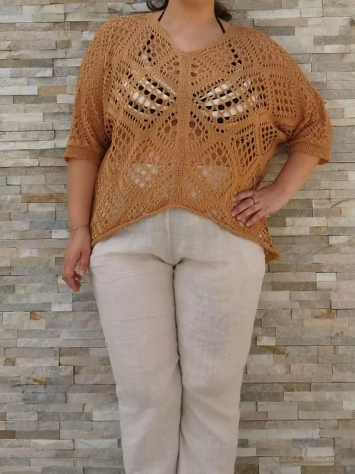 Pull maille ajourée camel