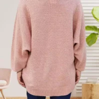 Pull maille jersey col en V rose poudrée femme vue dos
