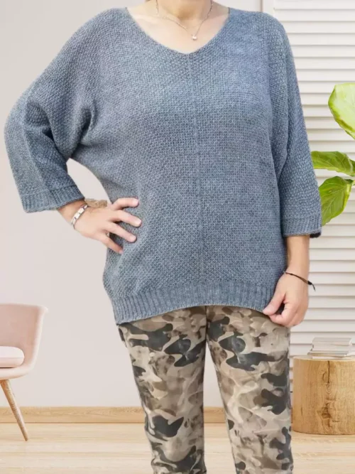 Pull mailles jersey gris femme vue devant