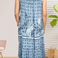 robe à fines bretelles fleuries bleu pour femme vue de dos