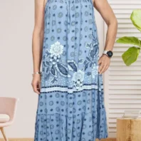 robe à fines bretelles fleuries bleu pour femme vue de face