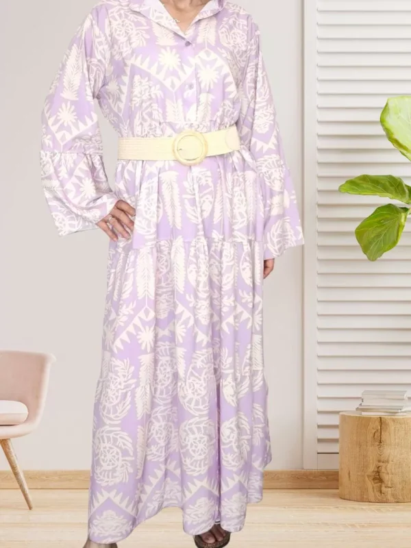 robe-extra-large-et-longue-parme-dv Robe extra large et longue parme pour femme vue de face avec ceinture