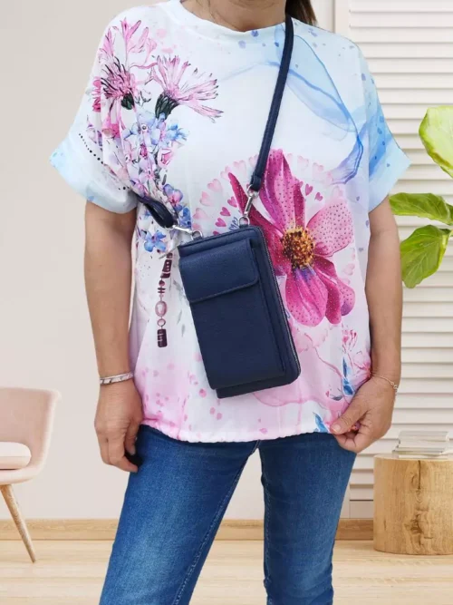 Sac portefeuille et porte téléphone bleu foncé femme vue devant