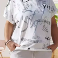 T-shirt Imprimé Texte - sérigraphie argentée - manches courtes - col rond - vue de face - coloris : blanc