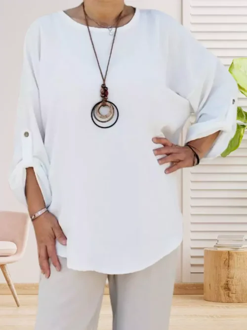 Tunique col rond avec collier blanc femme vue devant