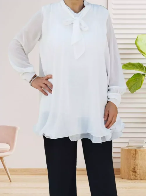 Tunique frou frou blanc femme vue devant