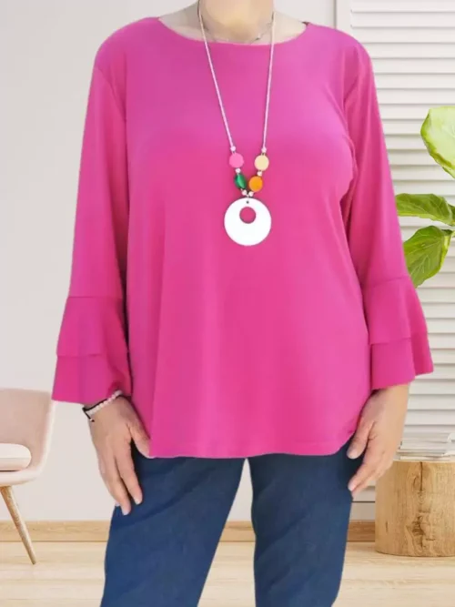 tunique manches à volants rose fuchsia femme vue dos