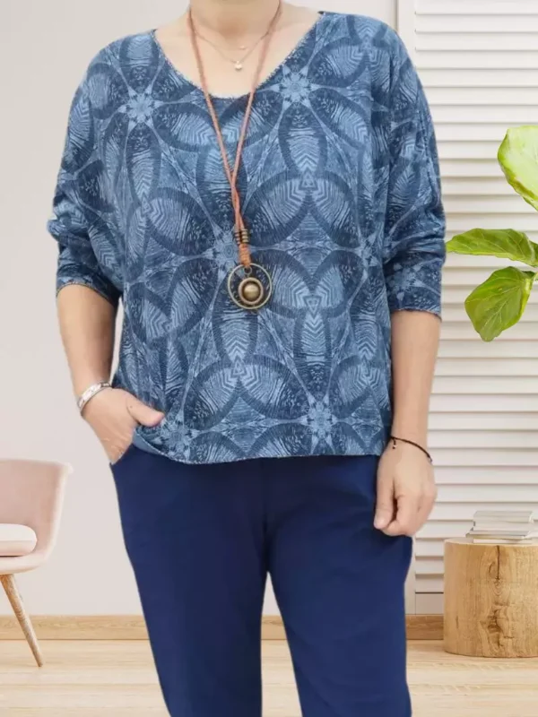 Tunique motif géométrique bleu femme vue devant