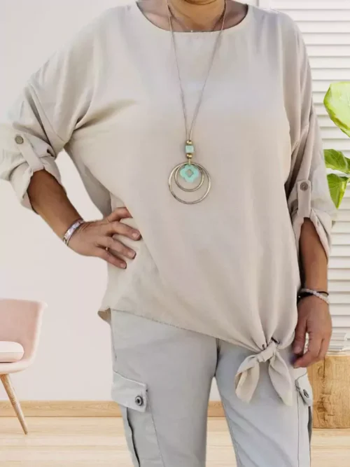 Tunique nouée avec collier beige femme vue devant