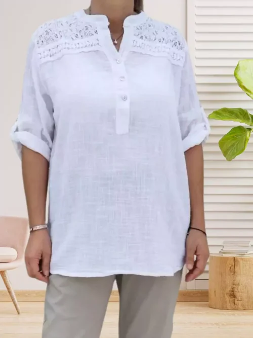 Tunique plastron dentelle blanc femme vue devant