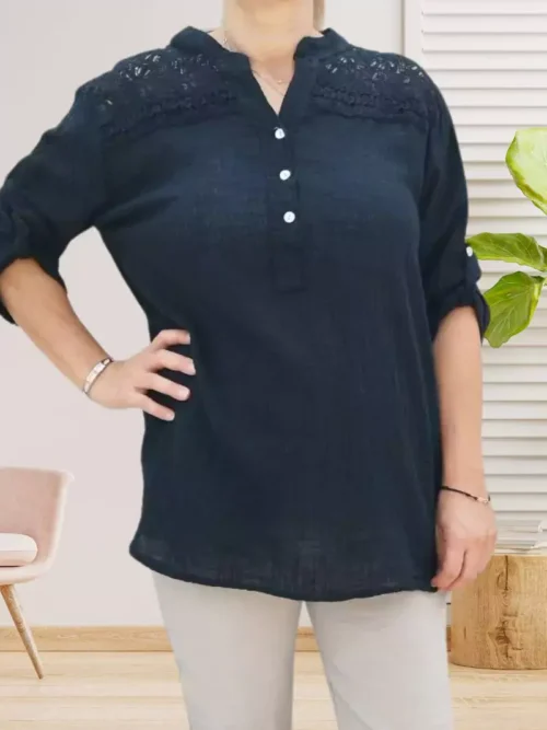 Tunique plastron dentelle noir femme vue devant