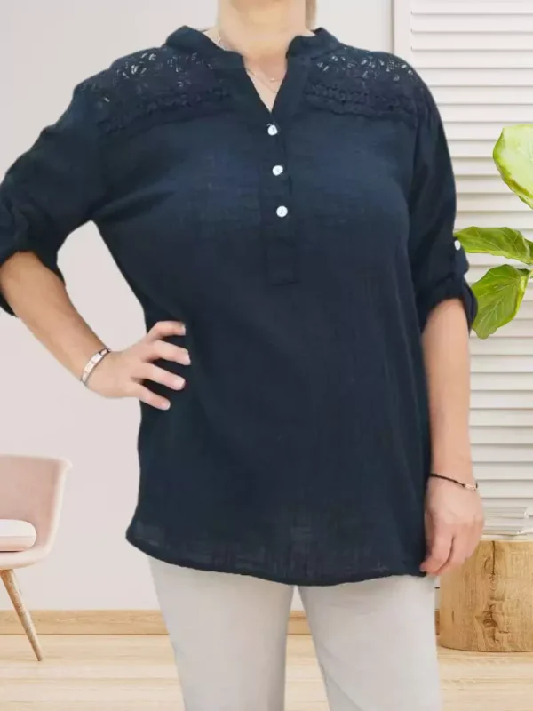 Tunique plastron dentelle noir femme vue devant
