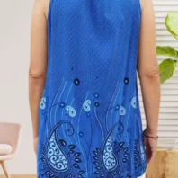 Débardeur motif fleurs, col rond et coupe fluide, parfait pour un look léger et féminin., vue de dos, coloris : bleu électrique