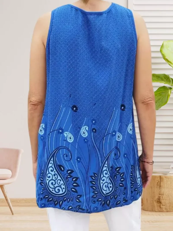 debardeur-motif-fleurs-bleu-electrique-ds Débardeur motif fleurs, col rond et coupe fluide, parfait pour un look léger et féminin., vue de dos, coloris : bleu électrique
