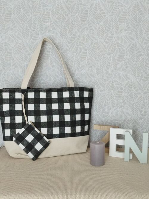 Sac de plage à damier noir