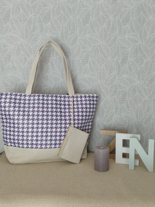 sac-de-plage-pied-de-poule-violet-1 Sac de plage pied de poule bicolore violet