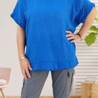 Tunique avec plastron dos en dentelle bleu femme vue devant