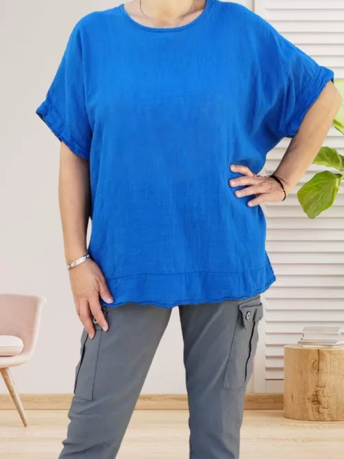 Tunique avec plastron dos en dentelle bleu femme vue devant