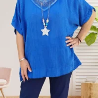 Tunique col à sequins bleu femme TU 42 au 50 vue dos
