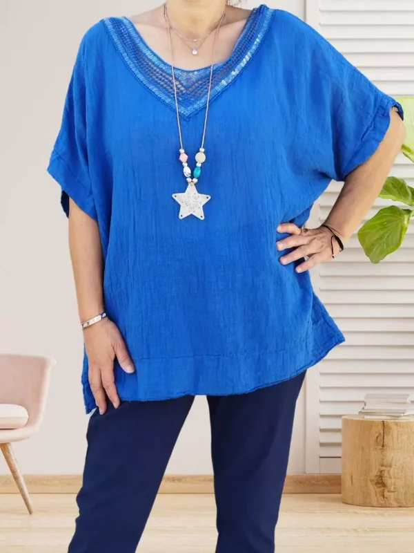 tunique-col-a-sequins-bleu-dv Tunique col à sequins bleu femme TU 42 au 50 vue dos