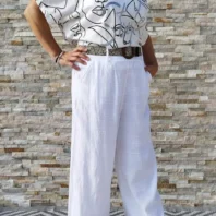 Pantalon large lin et coton blanc