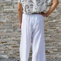 Pantalon large lin et coton blanc
