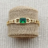 Bracelet acier pierre verte doré