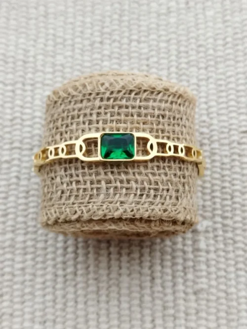 Bracelet acier pierre verte doré