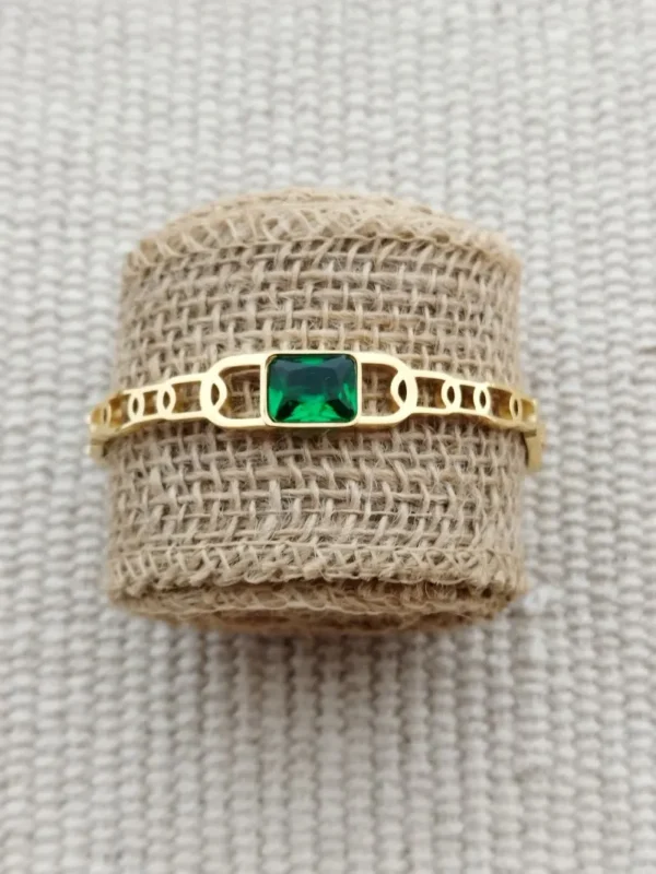 Bracelet acier pierre verte doré