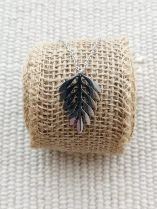 collier acier feuille argenté