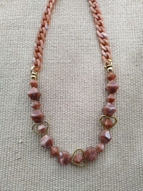 collier cœur et pierre marron doré