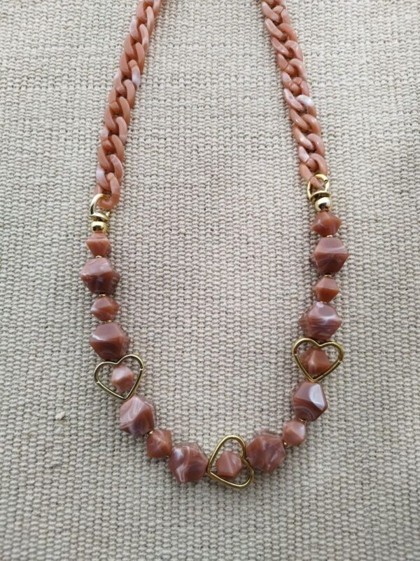 collier cœur et pierre marron doré