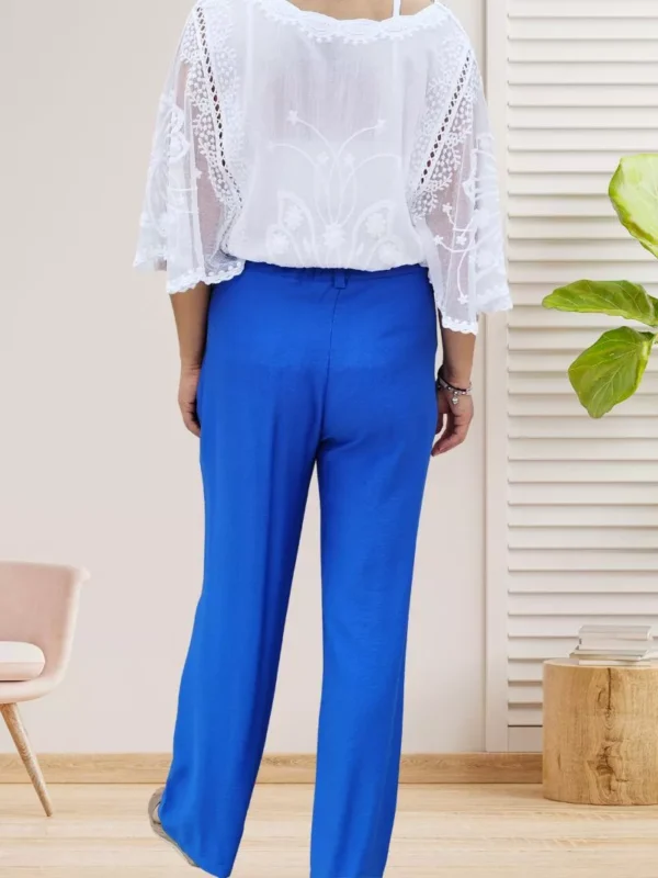 pantalon-a-pinces-bleu-ds Pantalon à pinces bleu pour femme vue de dos