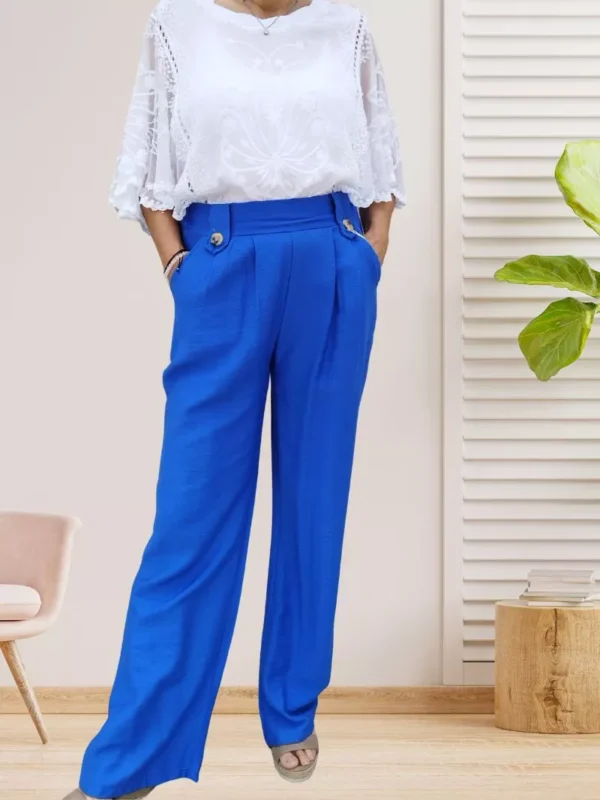 pantalon-a-pinces-bleu-dv Pantalon à pinces bleu pour femme vue de devant